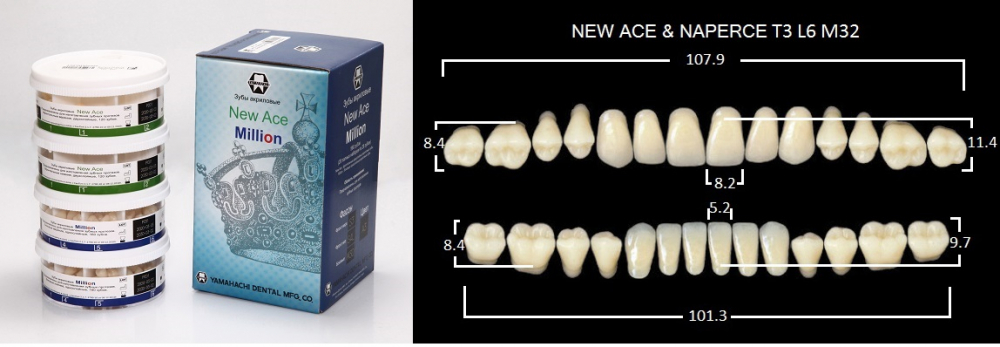 Зубы акриловые NEW ACE/NEW MILLION /20 гарнитуров/, A4/T3, YAMAHACHI