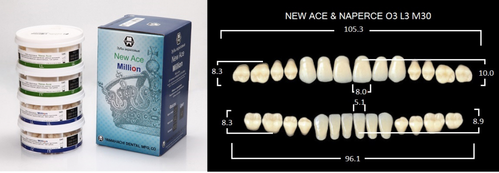 Зубы акриловые NEW ACE/NEW MILLION /20 гарнитуров/, A1/O3, YAMAHACHI