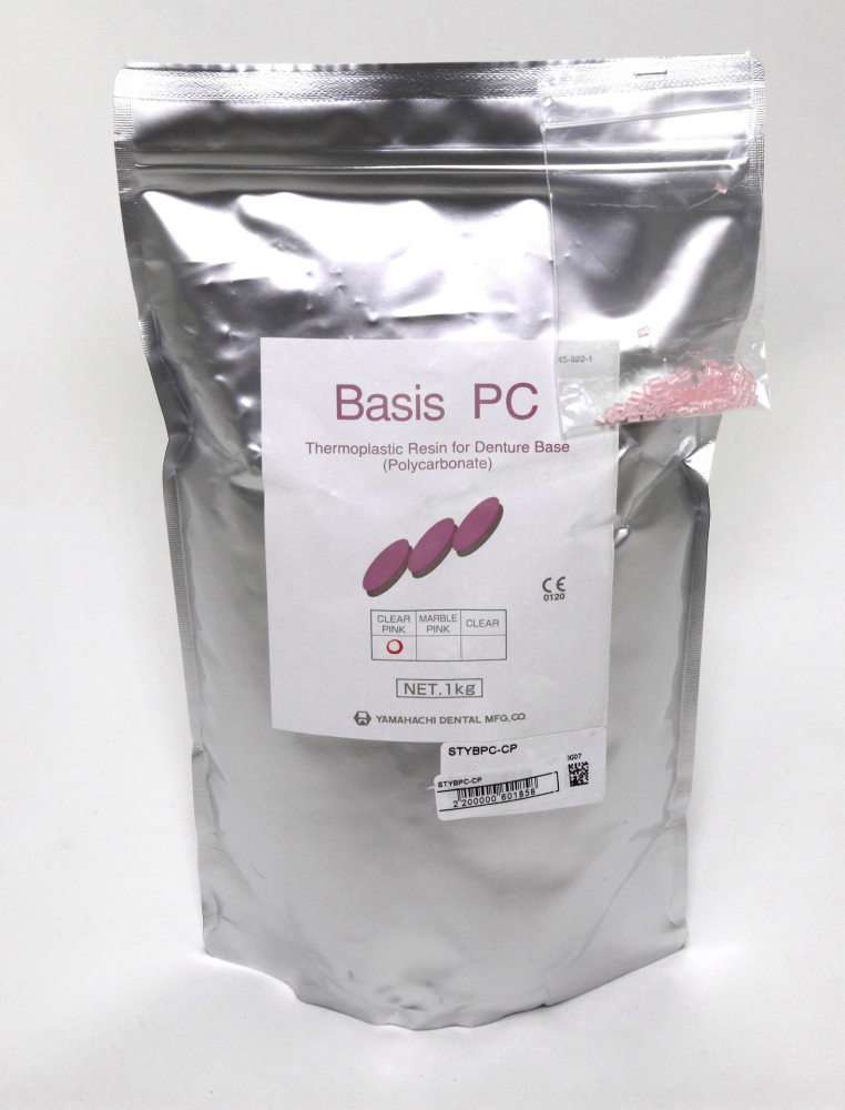Пластмасса БАЗИС PC CLEAR PINK / BASIS PC CLEAR PINK, базисная пластмасса полиметилакрилатная, для термо-пресса /розовая с прожилками/, порошок /1000 гр./, YAMAHACHI