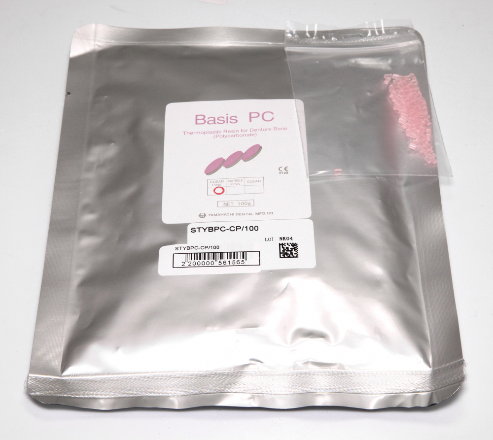 Пластмасса БАЗИС PC CLEAR PINK / BASIS PC CLEAR PINK, базисная пластмасса полиметилакрилатная, для термо-пресса /розовая с прожилками/, порошок /100 гр./, YAMAHACHI