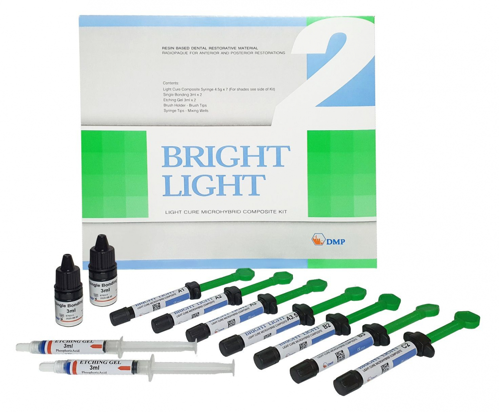 БРАЙТ ЛАЙТ НАБОР / Bright Light SET, универсальный микрогибридный композитный материал, /7 шприцев по 4.5 гр./, DMP, Греция