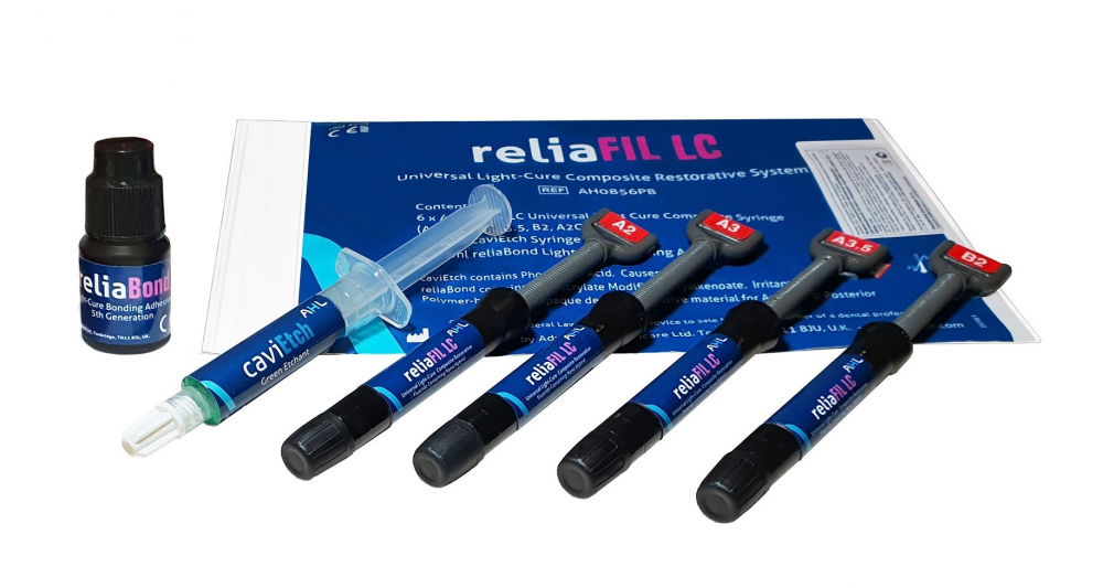 РЕЛИАФИЛЛ LC НАБОР / ReliaFIL LC KIT, универсальный наногибридный композит, /A2, A3, A3.5, B2 по 4 гр., адгезив V поколения объемом 5 мл., гель для травления объемом 5 мл./, AHL
