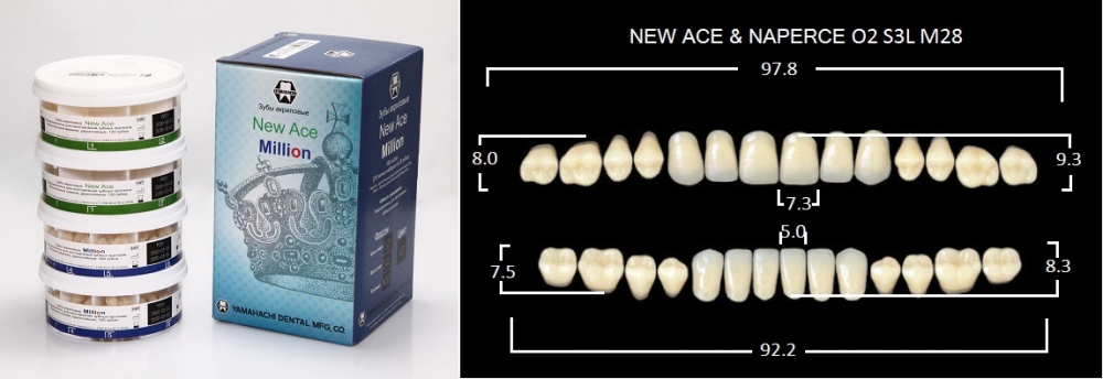 Зубы акриловые NEW ACE/NEW MILLION /20 гарнитуров/, D3/O2, YAMAHACHI