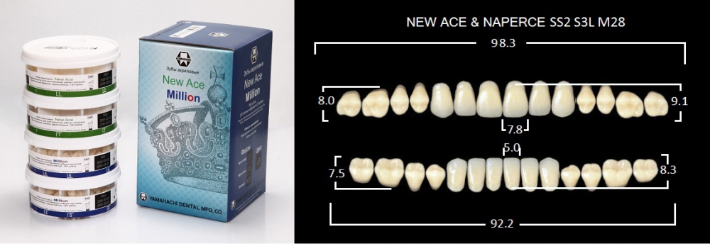 Зубы акриловые NEW ACE/NEW MILLION /20 гарнитуров/, C1/SS2, YAMAHACHI