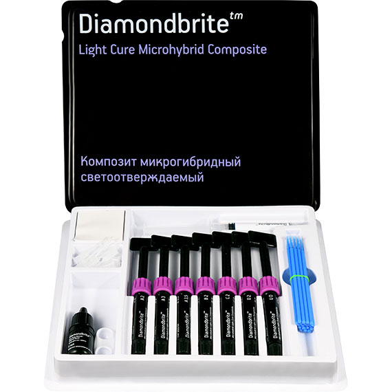 ДАЙМОНДБРАЙТ / DIAMONDBRITE LIGHT CURE MICROHYBRID COMPOSITE, микрогибридный светоотверждаемый композит /7 шприцев по 4.5 гр./, США