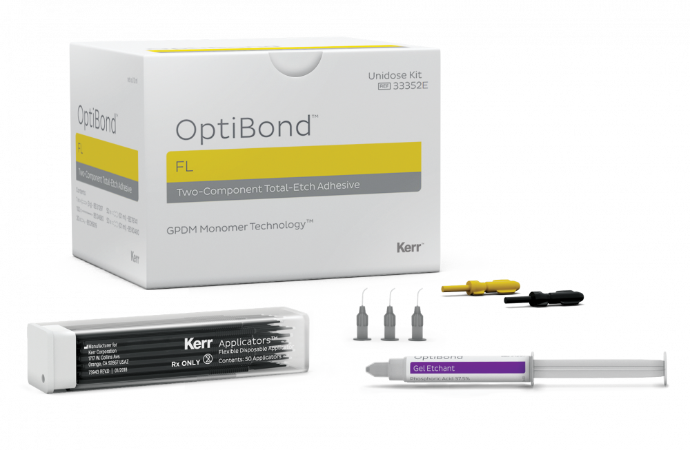 ОПТИБОНД ФЛ / OptiBond FL, двухкомпонентная адгезивная система тотального протравливания, 1 уп. /50 унидоз по 0.1 мл. праймера, 50 унидоз по 0.1 мл. адгезива, 100 аппликаторов, инструкция по применению/, 33352 E, Kerr