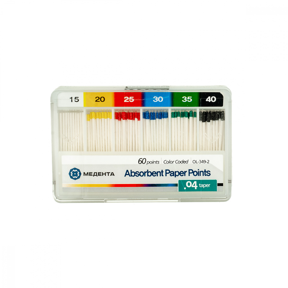 Штифты бумажные MEDENTA, №15-40 /ассорти/, конус 0.4, 60 шт, MetaBiomed, Ю.Корея