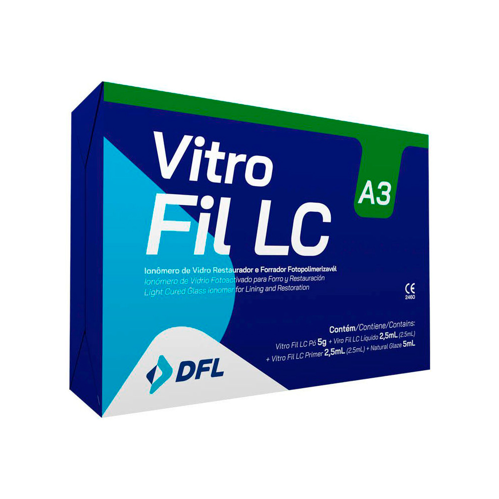 ВИТРО ФИЛ ЛС A1 / Vitro FIL LC, стеклоиономерный цемент тройного отверждения, /1 флакон с порошком оттенка А1 5 гр., 1 флакон с жидкостью 2.5 мл., 1 флакон с праймером 2.5 мл., 1 флакон с глазировщиком /5 мл./, DFL, Бразилия