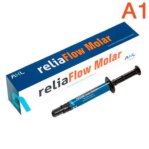 РЕЛИАФИЛЛ ФЛОУ МОЛЯР A1 / ReliaFlow Molar A1, текучий /НИЗКОМОДУЛЬНЫЙ/ наногибридный композитный материал, 1 шприц /2 гр./, AHL