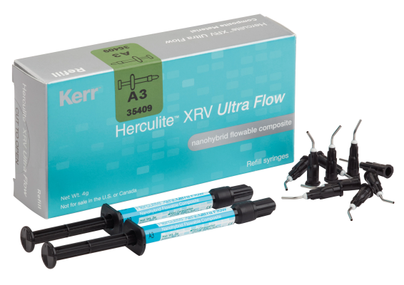 ГЕРКУЛАЙТ XRV УЛЬТРА ФЛОУ / HERCULITE XRV Ultra Flow, B2, наногибридный текучий композит /2 шприца по 2 гр., 20 дозирующих насадок/, 35413, KERR