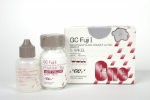 ФУДЖИ I / FUJI I, стеклоиономерный цемент химического отверждения для постоянного цементирования коронок и мостов, /флакон с порошком 35 гр., флакон с жидкостью 25 гр., мерная ложка, блок для замешивания/, GC, Япония