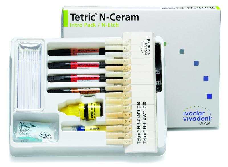 ТЕТРИК Н-ЦЕРАМ ИНТРО ПАК / TETRIC N-CERAM INTRO PACK, светоотверждаемый рентгеноконтрастный наногибридный композит, 1 набор /4 шприца по 3.5 гр. /A2, A3, A3.5, B2/, гель для травления N-Etch 1 шприц 2 гр., 1 флакон с адгезивом N-Bond 6 гр./, арт. 631072AN