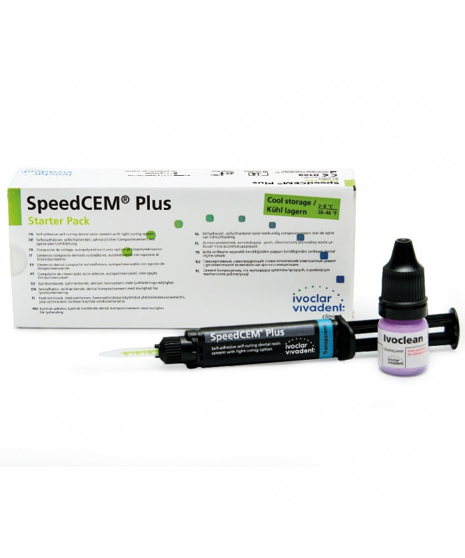 Цемент композитный самоадгезивный СПИДЦЕМ ПЛЮС СИСТЕМ КИТ / SpeedCEM Plus System Kit /прозрачный/, 1 уп. /1 шприц 9 гр., Ivoclean 5 гр. - 1 шт./, 681714WW, Ivoclar Vivadent, Лихтенштейн