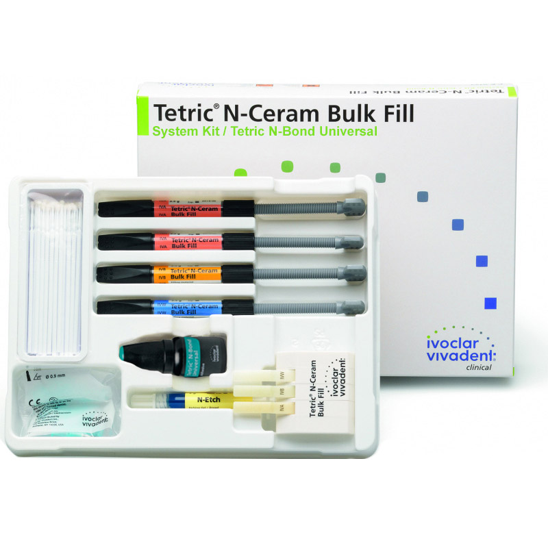 ТЕТРИК Н-ЦЕРАМ БАЛК ФИЛЛ СИСТЕМ / TETRIC N-CERAM BULK FILL SYSTEM, светоотверждаемый рентгеноконтрастный композит для боковых зубов, 1 набор /4 шприца по 3.5 гр. /2 x IVA, 1 x IVB, 1 x IVW/, адгезив/, арт. 668481AN, Ivoclar Vivadent, Лихтенштейн