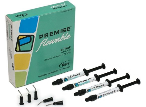 ПРЕМИЗ ФЛОУ КИТ / PREMISE Flowable Assorted Kit, жидкотекучий нанонаполненный светополимеризуемый микрогибридный композит, НАБОР /4 шприца:  A1, A2, A3 и B1 по 1.7 гр., 40 насадок/, арт. 33371, Kerr, Германия