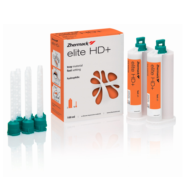 ЭЛИТ HD+ ТРЕЙ МАТЕРИАЛ ФАСТ СЕТ / ELITE HD+ TRAY MATERIAL FAST SET, А-Силикон коррегирующий /высокая вязкость/, /2 по 50 мл.+6 насадок/, ZHERMACK S.P.A. 