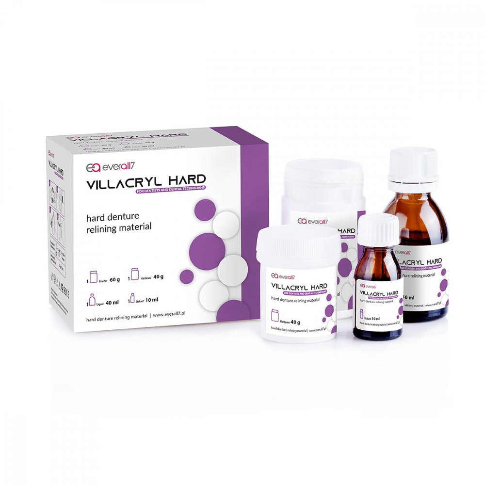 ВИЛЛАКРИЛ ХАРД / VILLACRYL HARD, пластмасса холодной полимеризации для временной перебазировки протезов /розовый/, 1 уп. /60+40 гр и 10+40 мл/, Everall7 Sp.z o.o., Польша