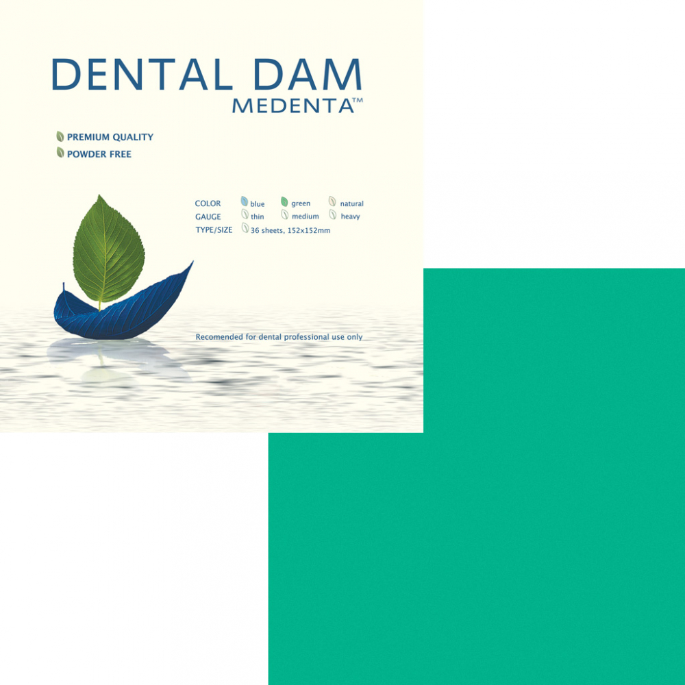 Завеса стоматологическая резиновая одноразовая MEDENTA GREEN MEDIUM для изоляции полости рта /36 штук/, средняя плотность, зеленая, арт. 09005, Elastomade, Малайзия