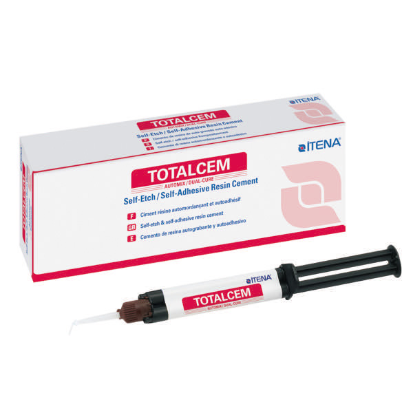 ТОТАЛЦЕМ / TotalCem Automix Dual-Cure A2, самоадгезивный композитный цемент, 1 уп. /шприц автомикс 8 гр., 10 смесительных насадок, 20 внутриротовых типсов/, Itena Clinical, Франция