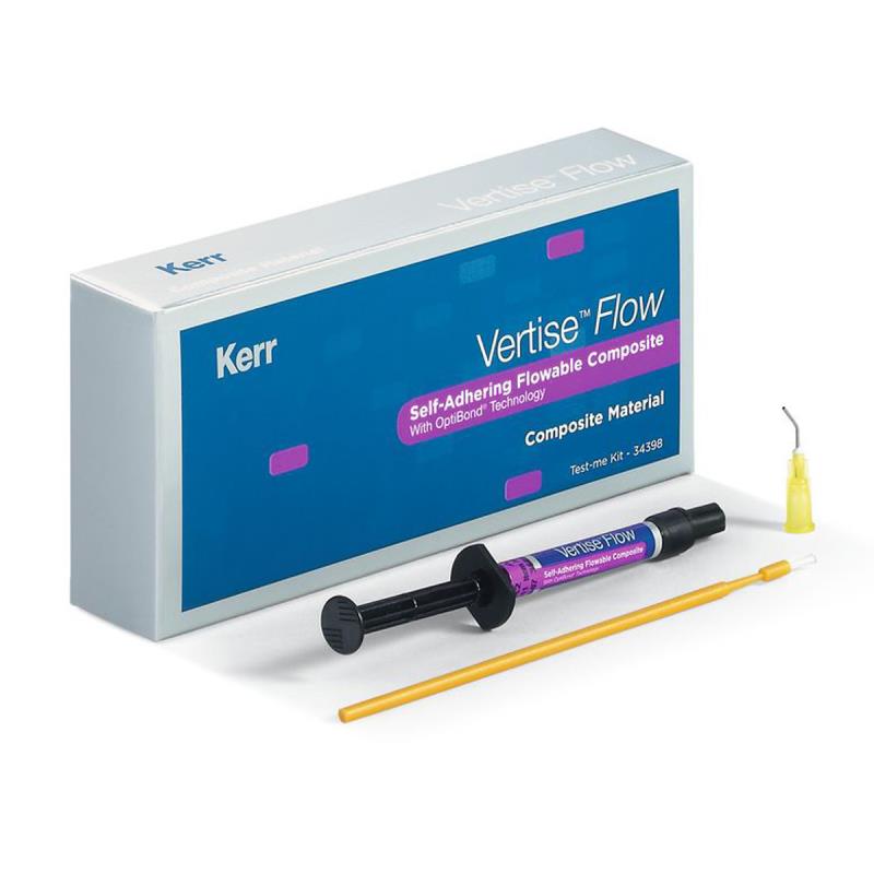 ВЕРТИЗ ФЛОУ ТЕСТ-КИТ / VERTISE FLOW Test-me Kit, самопротравливающий, самоадгезивный, текучий, светооотверждаемый наногибридный композитный материал для прямых реставраций, цвет А2 /2 шприца + 20 насадок, 20 щеток/, арт. 34402, Kerr, Италия