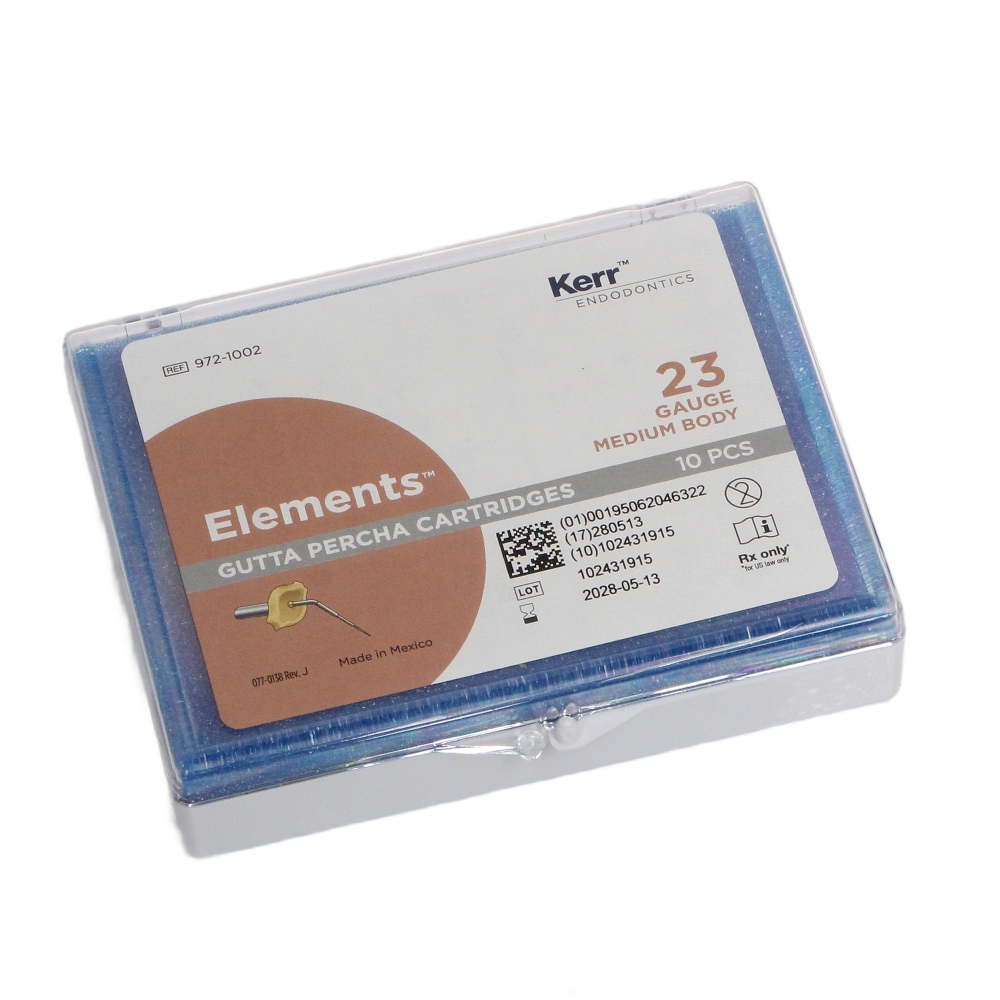 Elements Gutta Percha Cartridge, гуттаперча в картриджах в упаковке 10шт 23GA, средняя вязкость.KERR.США