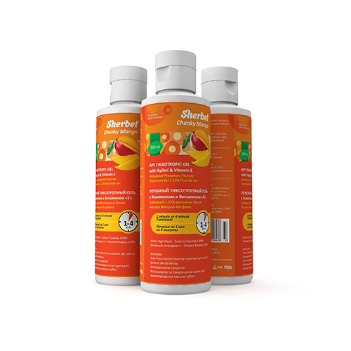 Фторирующий гель Sherbet APF Gel, 1.23%, манго, 500 мл., США / маркировка