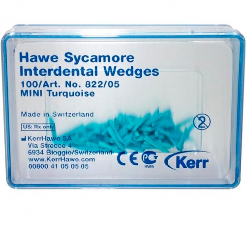 Клинья HAWE SYCAMORE INTERDENTAL МИНИ, бирюзовые, 1 уп. /100 шт./, арт. 822/05, KERR